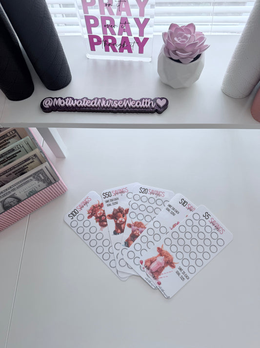 Pink Highland Cow Savings Challenge Set