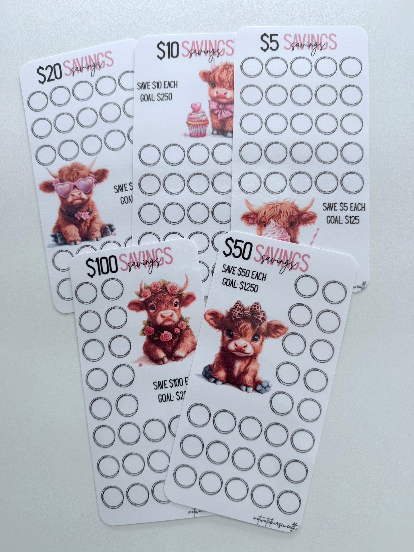 Pink Highland Cow Savings Challenge Set