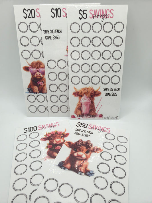 Pink Highland Cow Savings Challenge Set