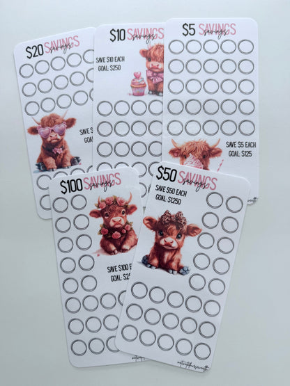 Pink Highland Cow Savings Challenge Set