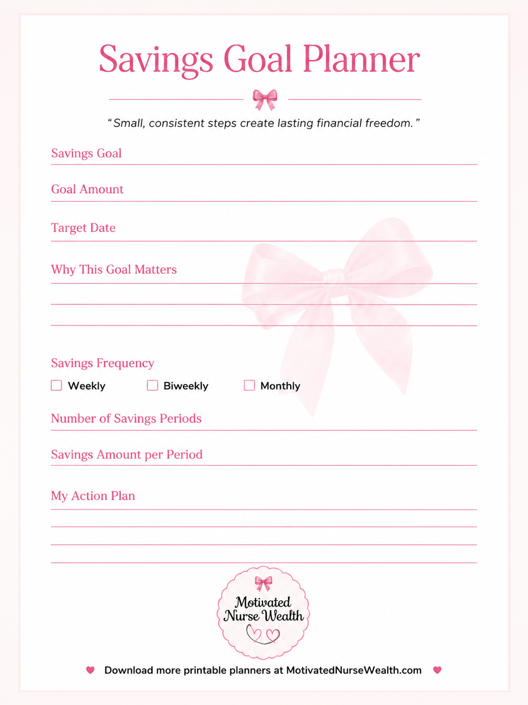 FREE Savings Goal Planner